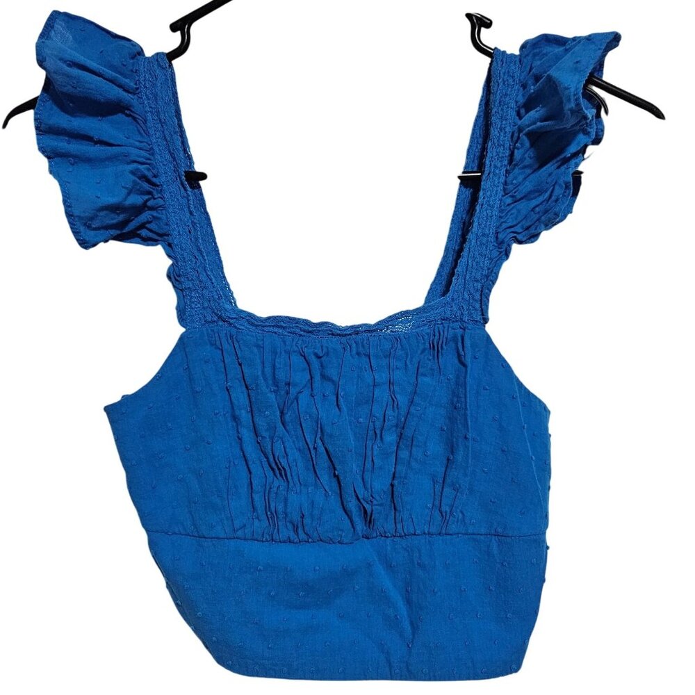 Miami for Francescas Blue Crop Top Womens Size XS Ruffle Sleeve Smocked